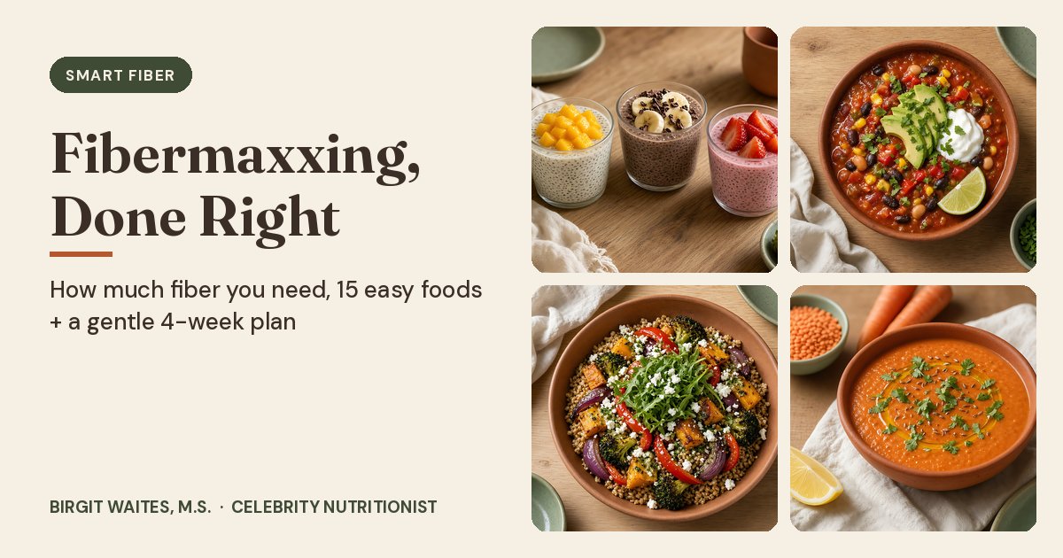 Fibermaxxing the smart way: chia pudding three ways, hearty three-bean chili, a farro bowl with roasted vegetables and red lentil carrot soup