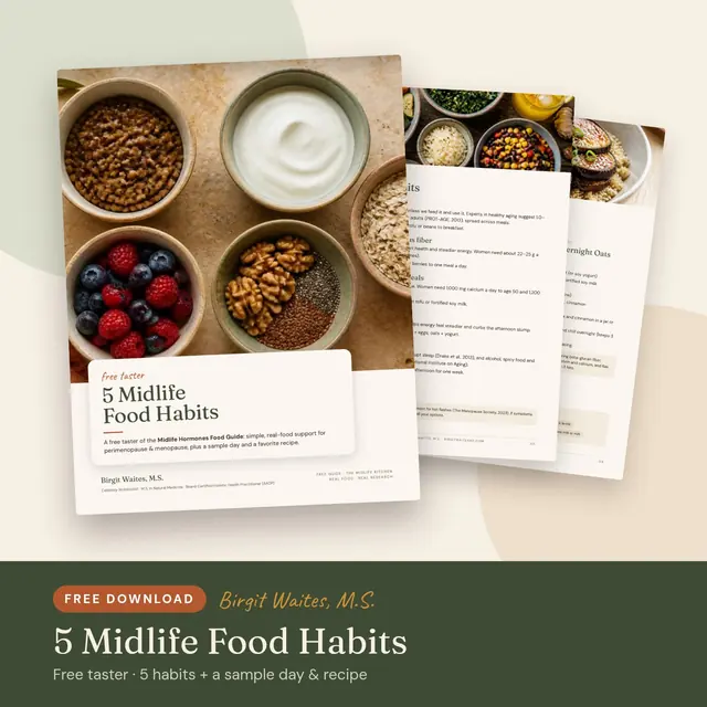 Cover of 5 Midlife Food Habits, a free taster guide by Birgit Waites, M.S.