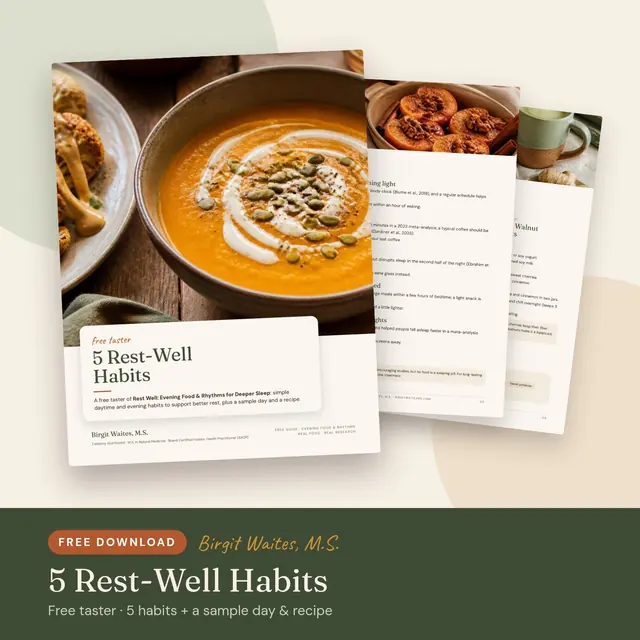 Cover of 5 Rest-Well Habits, a free taster guide by Birgit Waites, M.S.